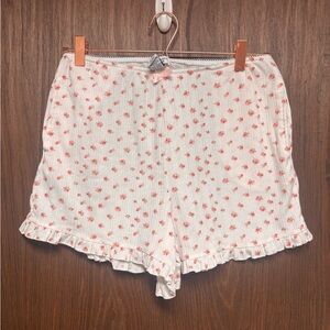Together Dreamy Nights Floral Ribbed Ruffle Sleep Shorts Size M